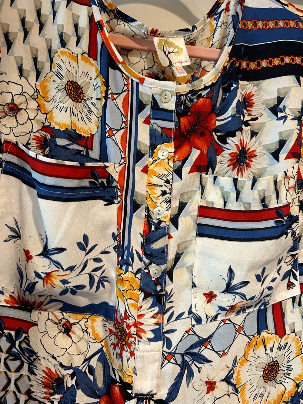 Fig and Flower Anthropologie Womens Tunic Sz 1X Boho Multicolor Floral Blouse